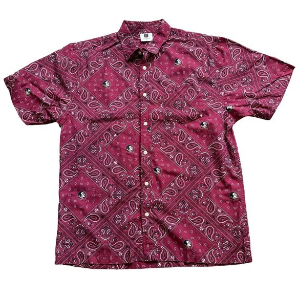 Wes & Willy Florida Seminoles Button Down Shirt Men’s L Paisley Hawaiian Casual - Picture 1 of 8